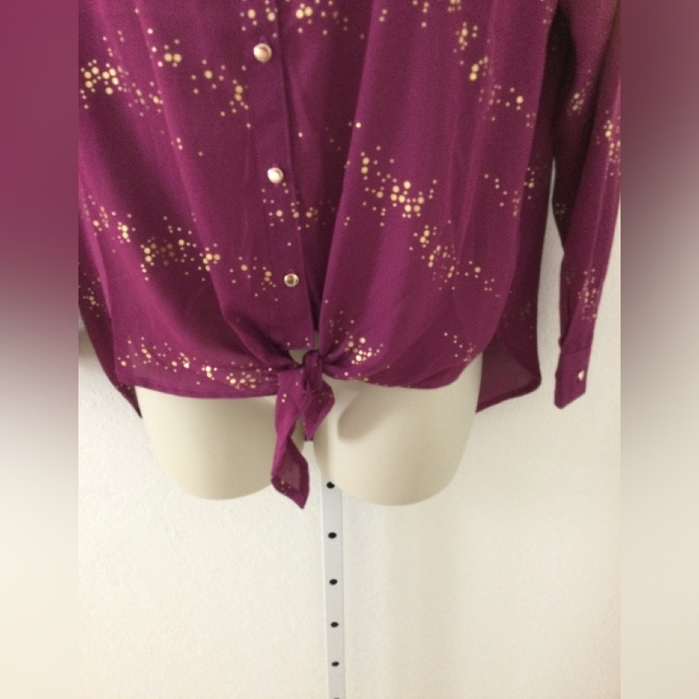 NY Collection blouse purple with gold button & metallic dots Woman 1X - Picture 7 of 12
